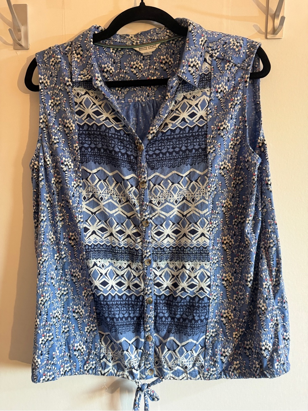 White Stuff UK 18 Blue Floral Mixed Print Cotton Sleeveless Button Top XL